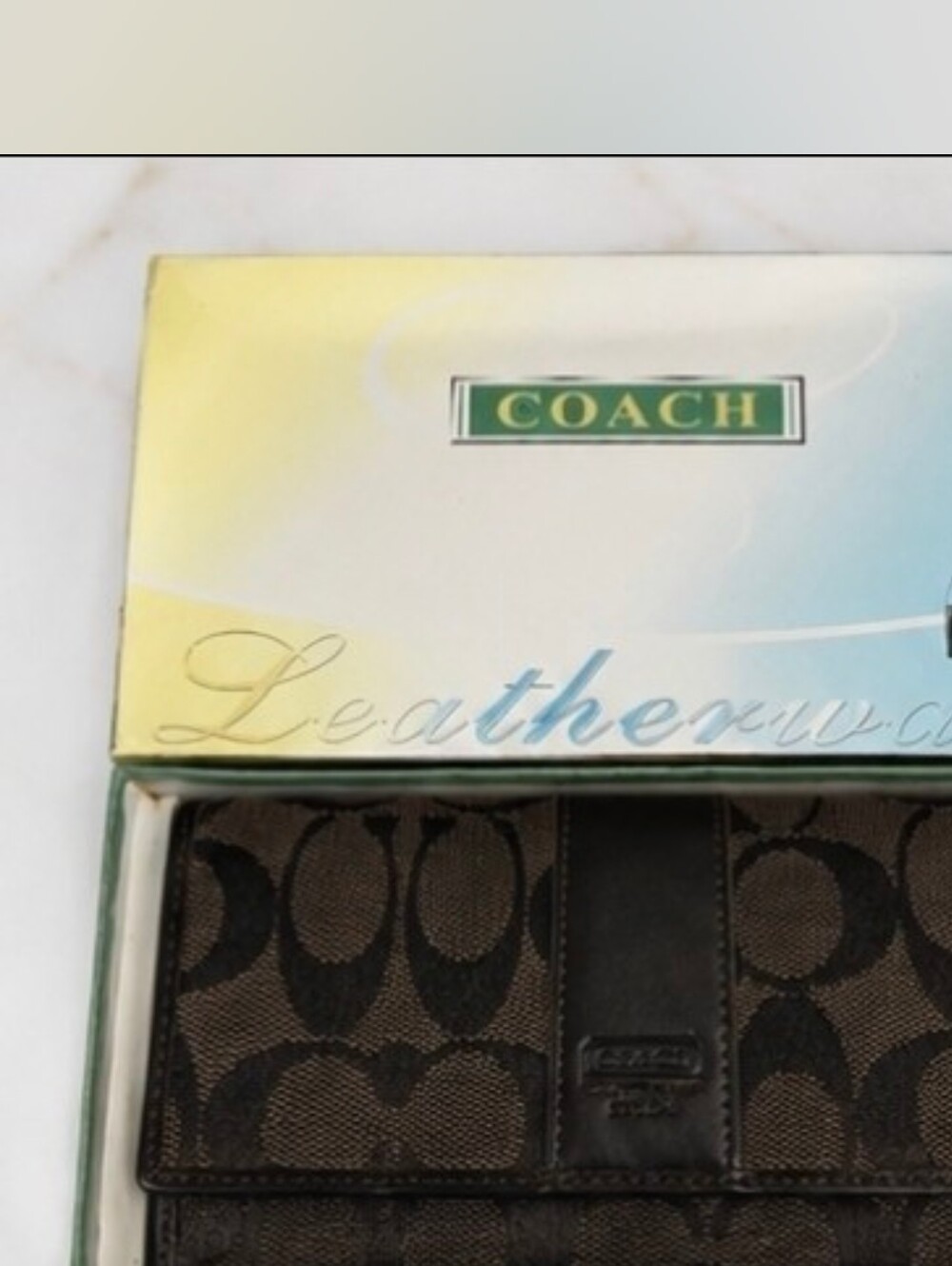 Vintage Coach Signature Canvas Tri-Fold Wallet with Checkbook Cover Original Box